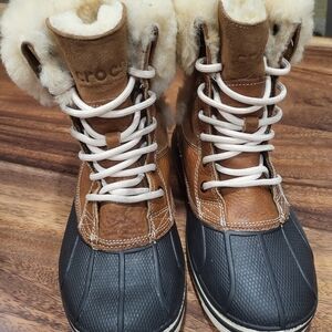 CROCS All Cast Winter Duck Boots Faux Fur SZ 9